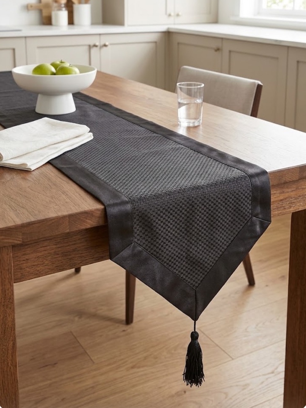 Black Textured Table Runner with Tassel